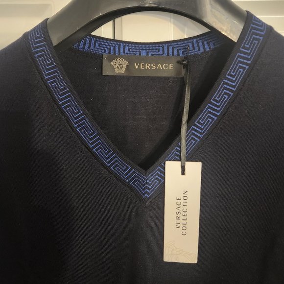 Versace Greca Lana Wool V-Neck Jumper - Picture 2 of 9
